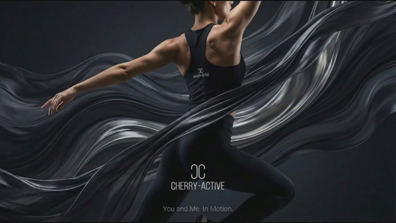Load video: Cinematic close-up of CHERRY-ACTIVE™ logo embossed on performance fabric—luxury activewear in motion.